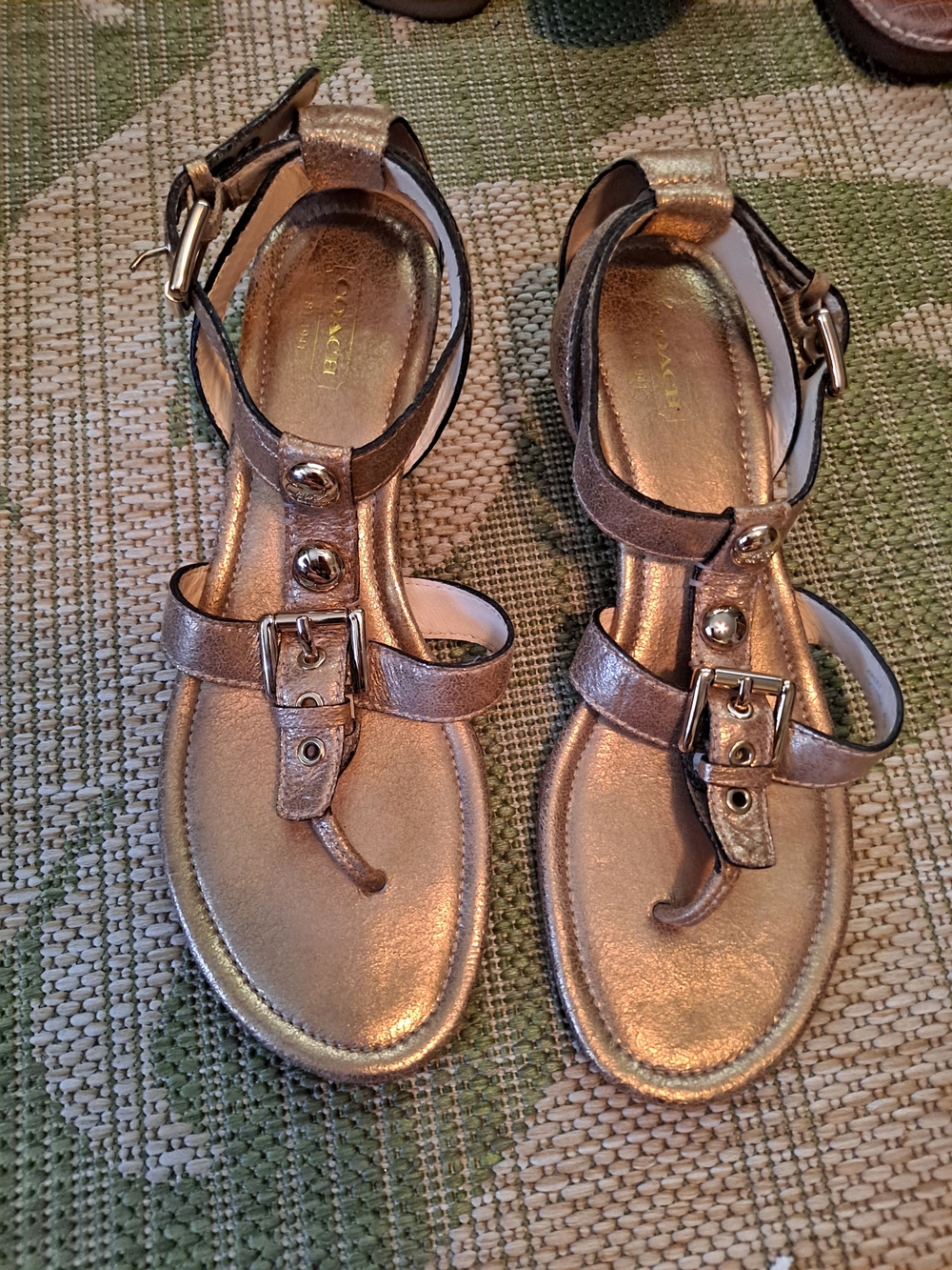 Coach Women's Metallic Gold Sandal with Gold-Tone Hardware